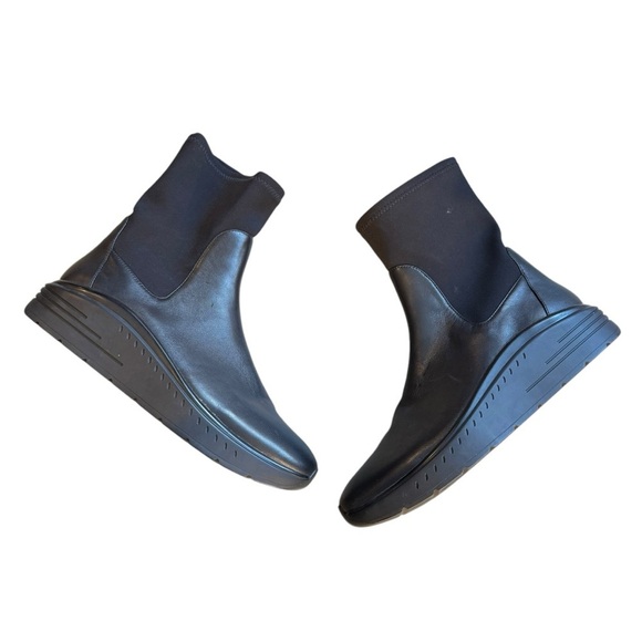 Stuart Weitzman Evonna Platform Sock Leather Stretch Wedge Boots 10 - Picture 1 of 10